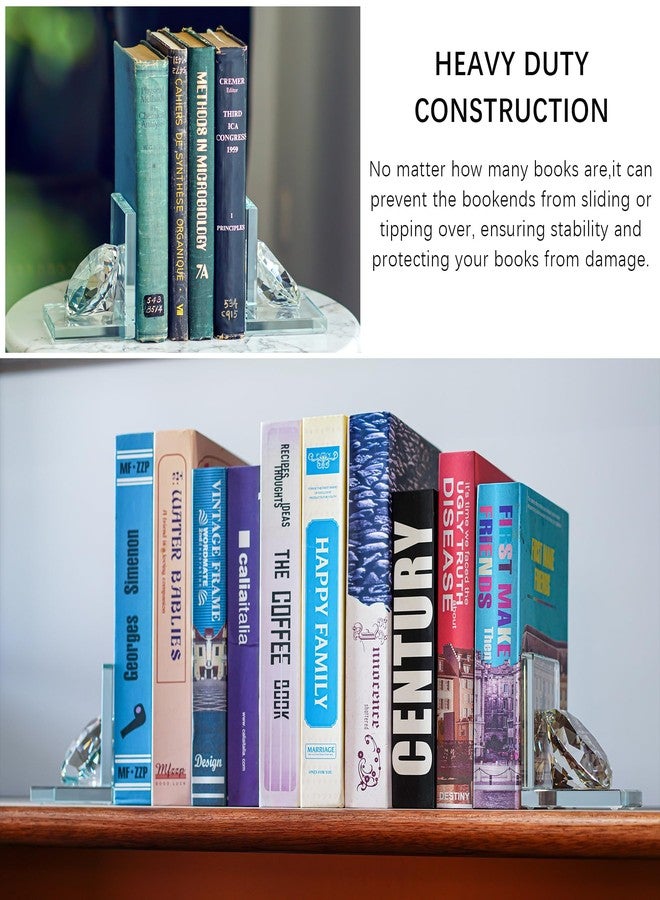 QFkris 1 Pair Crystal Bookends with 80mm Clear Diamond, L Shaped Heavy Duty Book End for Shelves Non Skid Bookends Book Stopper, 4inch - Image 4