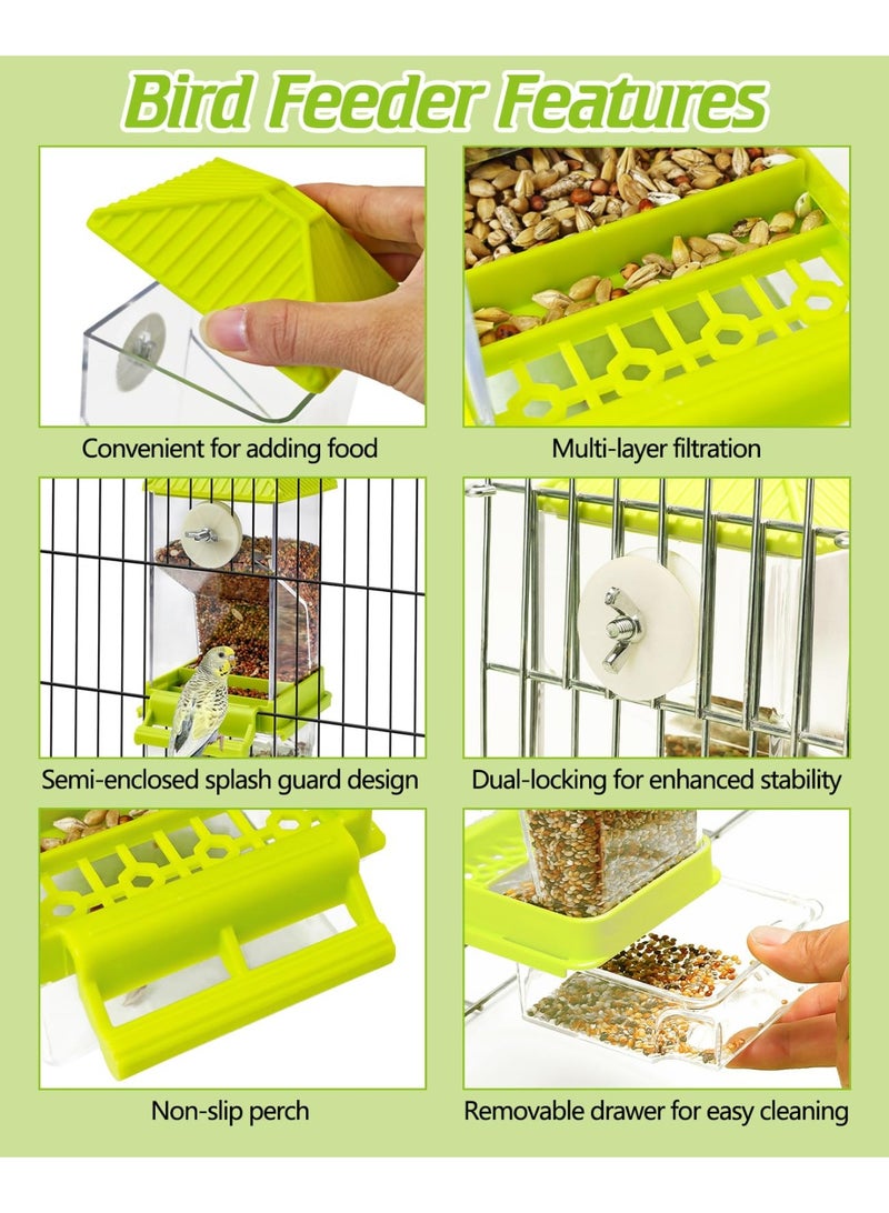 FDTY مجموعة مغذيات مياه للطيور مغذية طيور أوتوماتيكية للأقفاص حاوية طعام شفافة للأقفاص مغذيات بذور الببغاوات الأكريليكية إكسسوارات للطيور الصغيرة الببغاوات الكاكاو الكناري 3.1*3.26*7.3 بوصة - Image 3