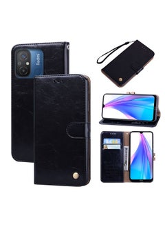HuHa Case Cover For Xiaomi Redmi 12C/11A 4G Global/Poco C55 Oil Wax Texture Leather Phone Case Black 