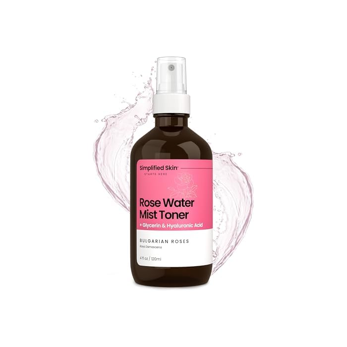 Rosewater and Glycerin Spray for Face & Hair – Made with Organic Rose Water & Hyaluronic Acid – Hydrating Facial Mist Toner to Soothe, Soften, & Prep Skin – Alcohol-Free, 4 Fl Oz