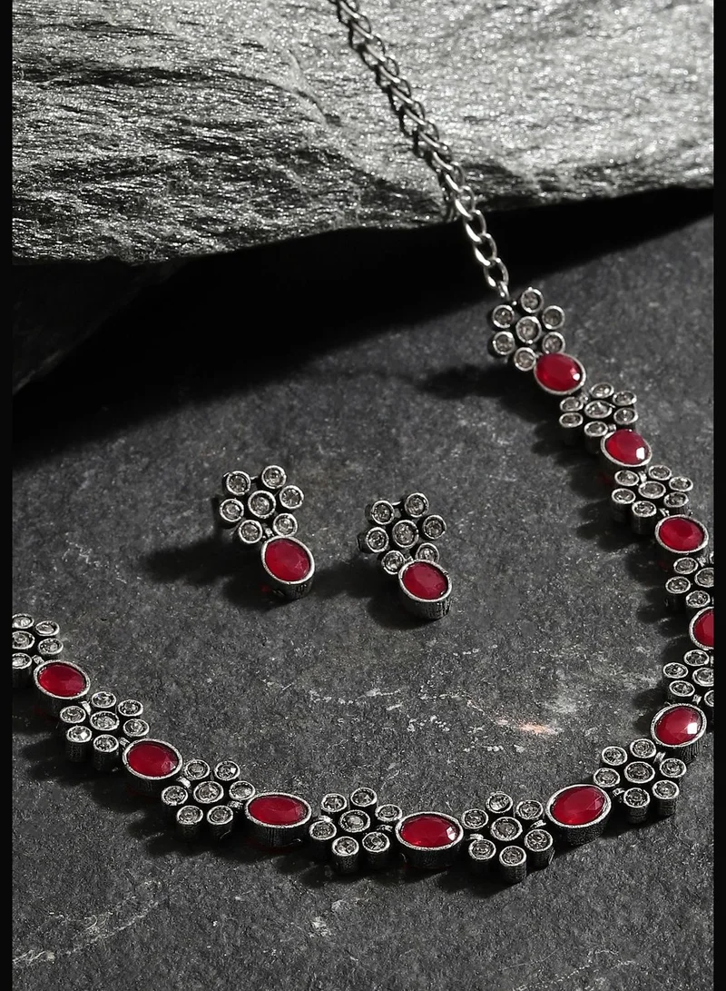 SOHI Silver Plated American Diamond and Designer Stone Party Necklace and Earring Set For Women