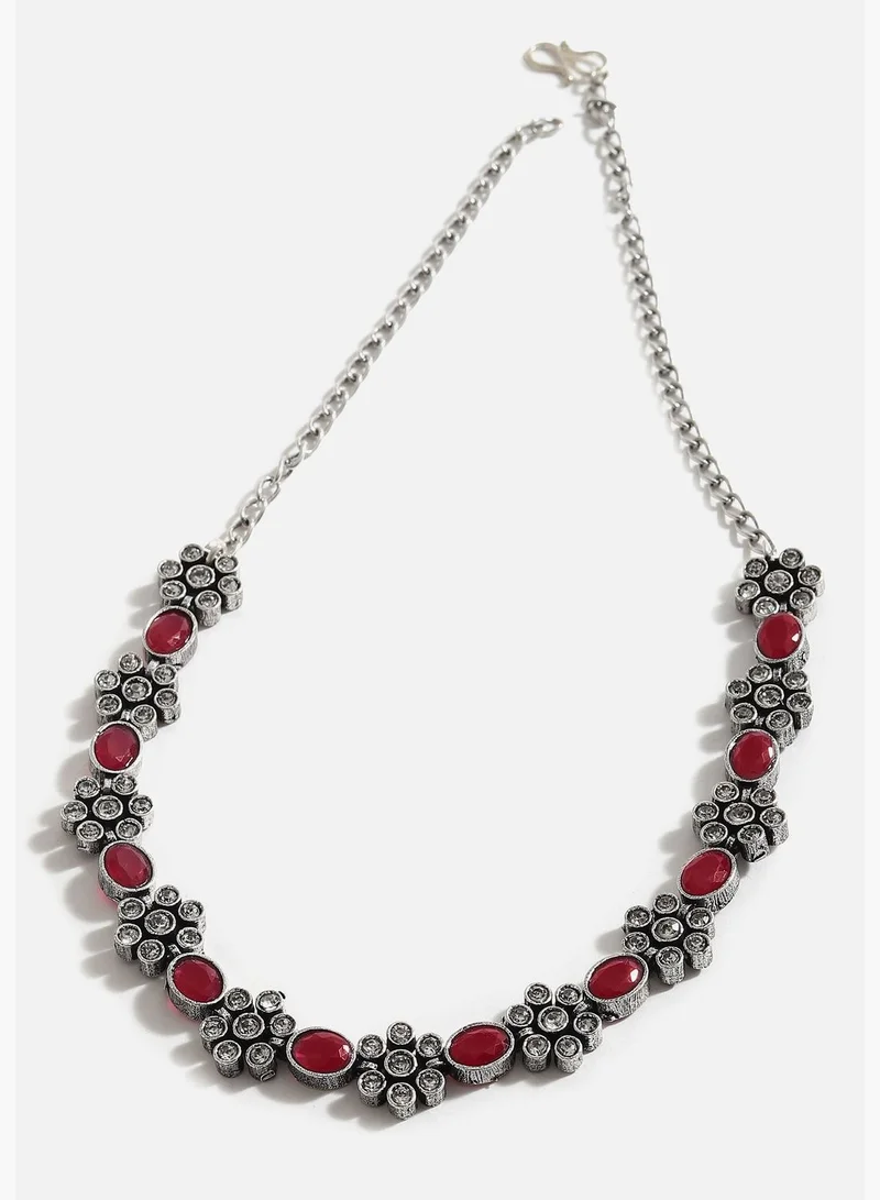 SOHI Silver Plated American Diamond and Designer Stone Party Necklace and Earring Set For Women
