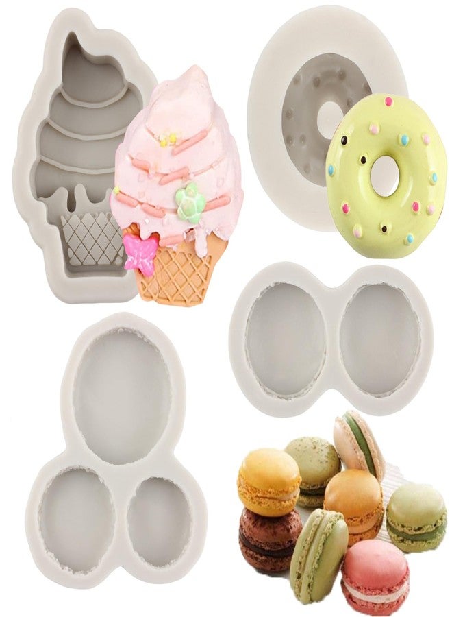 Sijiangmold Ice Cream Donut Silicone Molds Macaron Fondant Molds For Cupcake Topper Cake Decorating Chocolate Candy Polymer Clay Gum Paste Set Of 4 - Image 1