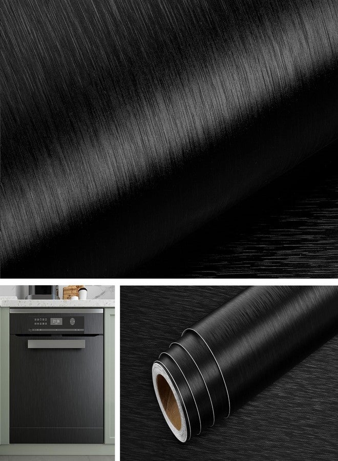 Livelynine Brushed Black Peel and Stick Wallpaper Stainless Steel Contact Paper for Appliances Dishwasher Refrigerator Door Covers Fridge Vinyl Wrap Waterproof Kitchen Counter Top Cover 15.8x78.8 - Image 1