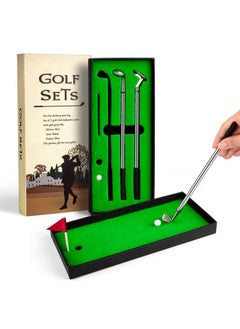 Golf Pen Set, Mini Desktop Golf Ball Pen Gift Set With Putting Green, Flag,3 Golf Clubs Pens & 2 Balls, From Daughter Son Wife