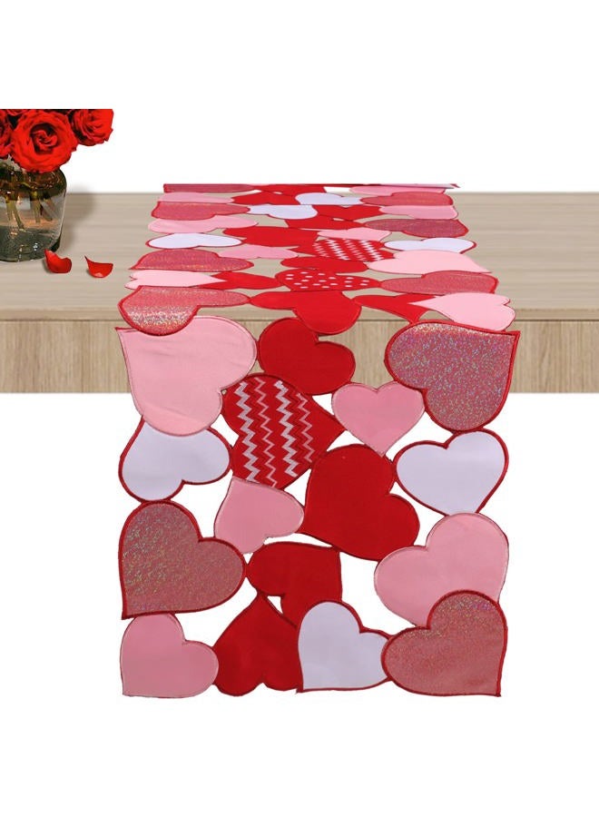OWENIE Valentine‘s Day Table Runners, 70 Inches Long, Red Valentines Table Runner Embroidered Love Heart Red Table Decorations, Mother's Day or Wedding Table Decor , Machine Washable - Image 1