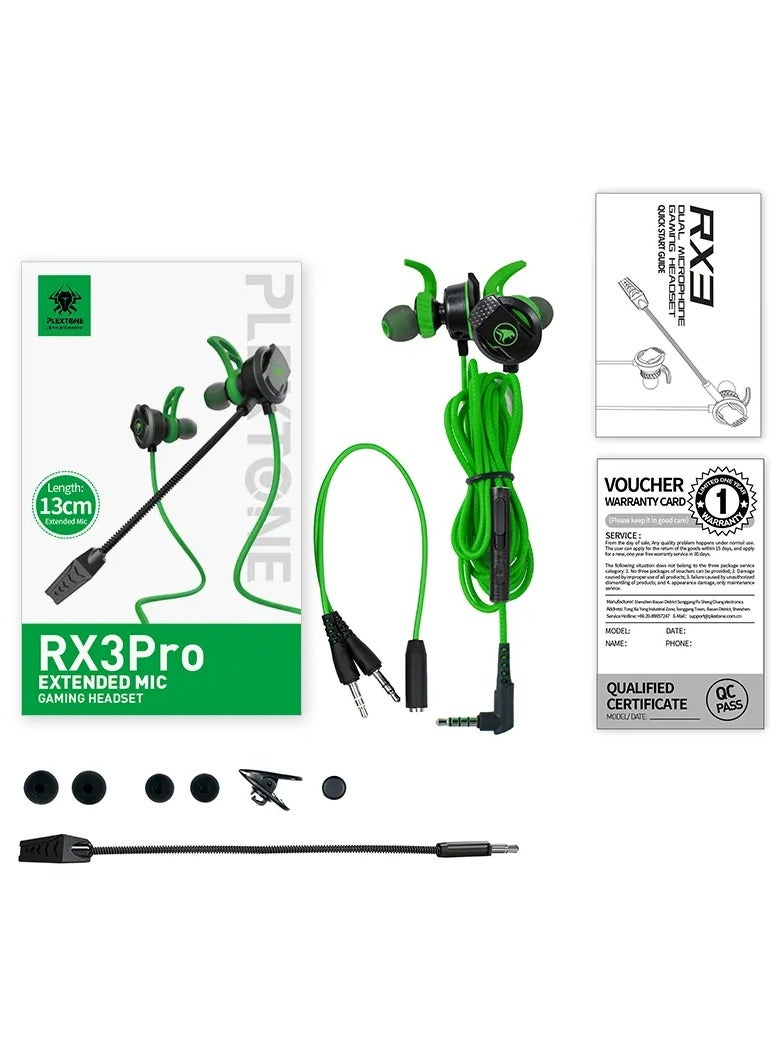 Plextone RX3 Pro Wired Earphones 3.5mm AUX with Dual Microphone HD Detachable Side-mounted In-Ear Headphones Hifi Sound Quality for Mobile Phones and Tablets Green - Image 3