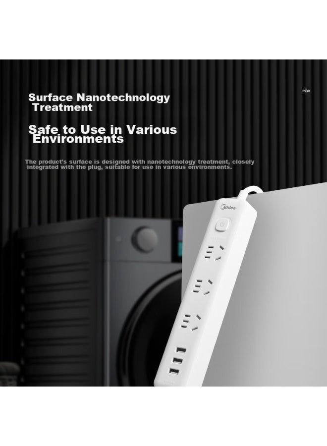 Midea New National Standard Power Strip, Power Bar/extension Cord/power Board/3-outlet Strip With Usb And Master Switch, 1.8m Ep2kc35u3 - Image 3