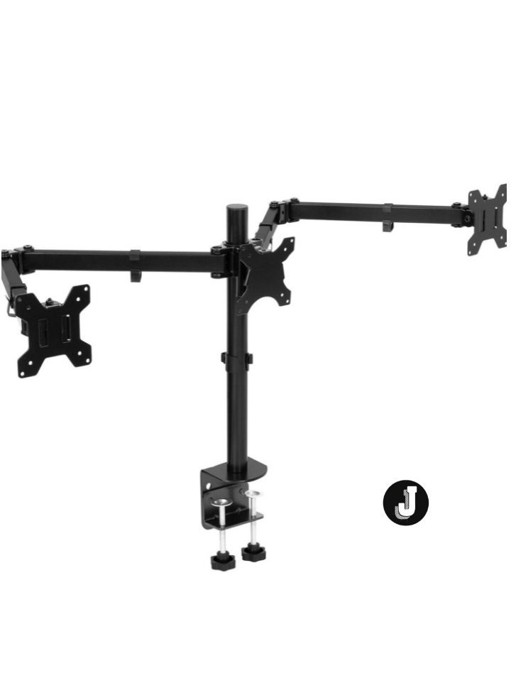 JAJEEK "Triple Monitor Desk Mount – 3 Screen Stand with Clamp & Grommet Base, Fits 24", 27", 32" Displays, Universal VESA 75x75 & 100x100" - Image 1
