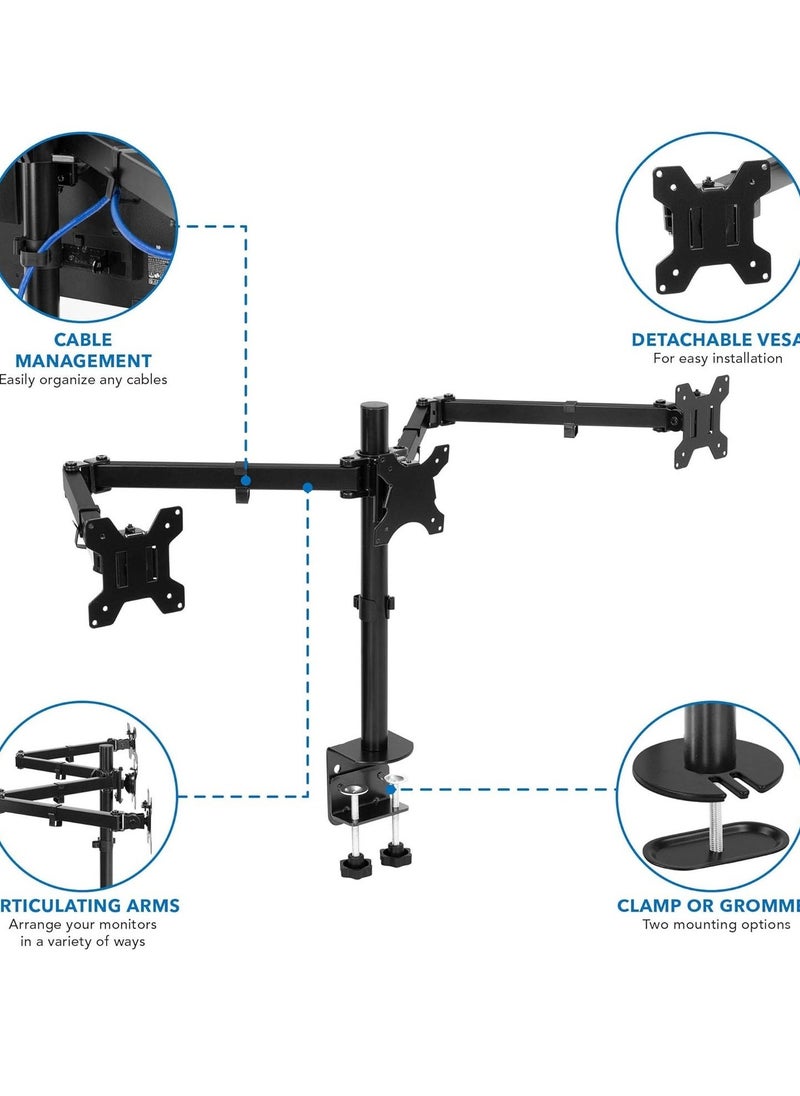 JAJEEK "Triple Monitor Desk Mount – 3 Screen Stand with Clamp & Grommet Base, Fits 24", 27", 32" Displays, Universal VESA 75x75 & 100x100" - Image 3