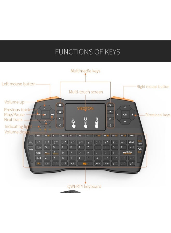 Viboton RII i8 Mini Wireless Fly Mouse Keyboard – Multi-Touch Air Mouse Gamepad, 2.4G Multimedia Remote, Adjustable Mouse Speed, Multi-Language Support, Ergonomic Anti-Skid Design, Android & Windows Compatible - Image 2