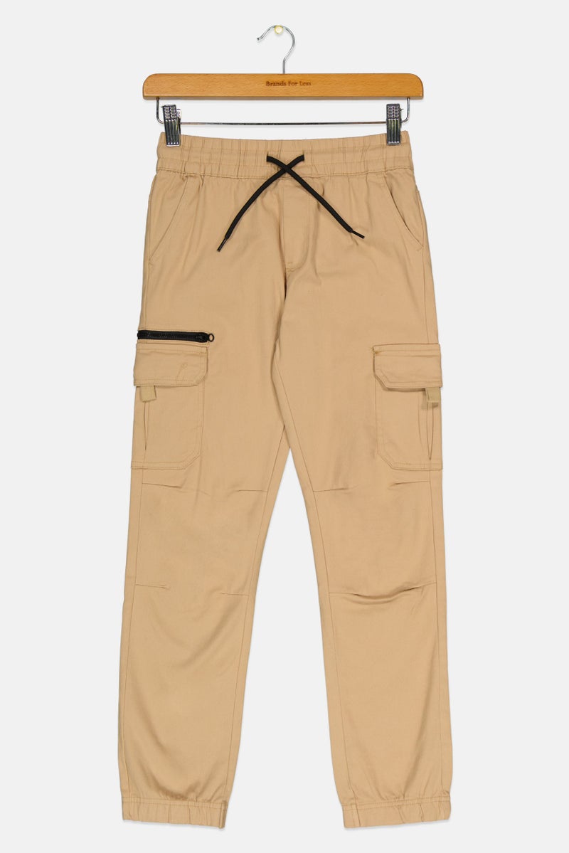 Hawk Kids Boy Plain Cargo Pants, Khaki  - Image 1