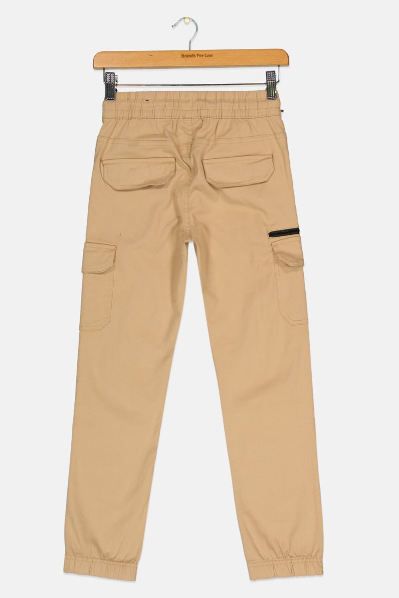 Hawk Kids Boy Plain Cargo Pants, Khaki  - Image 2