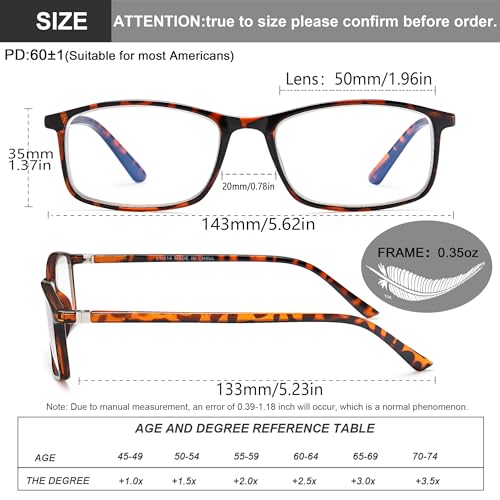 YTDBNS Reading Glasses for Women and Men, Rectangular Readers, Blue Light Blocking Computer Reading Glasses for Work and Daily Use - Image 3
