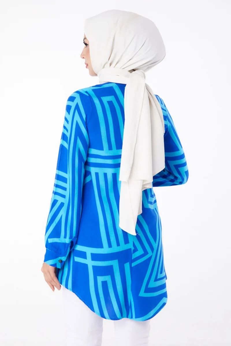 Tofisa Plain Crew Neck Women's Saxe Patterned Tunic - 13278