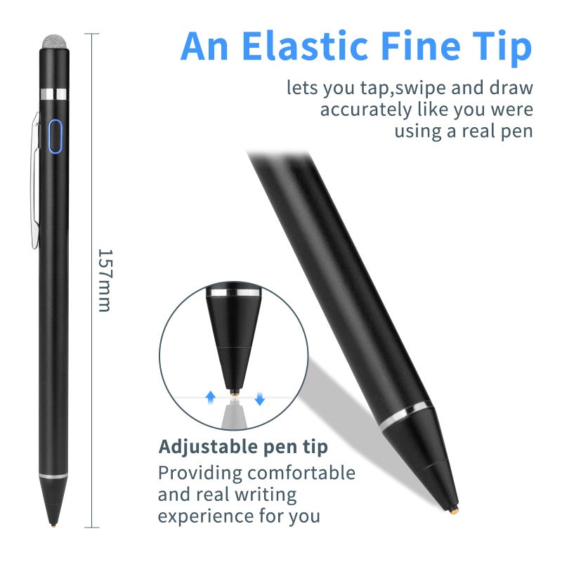 Evach Active Stylus Digital Pen with Ultra Fine Tip Stylus for iPad iPhone Samsung Tablets, Compatible with Apple Pen,Stylus Pen for iPad Pro, Black - Image 2