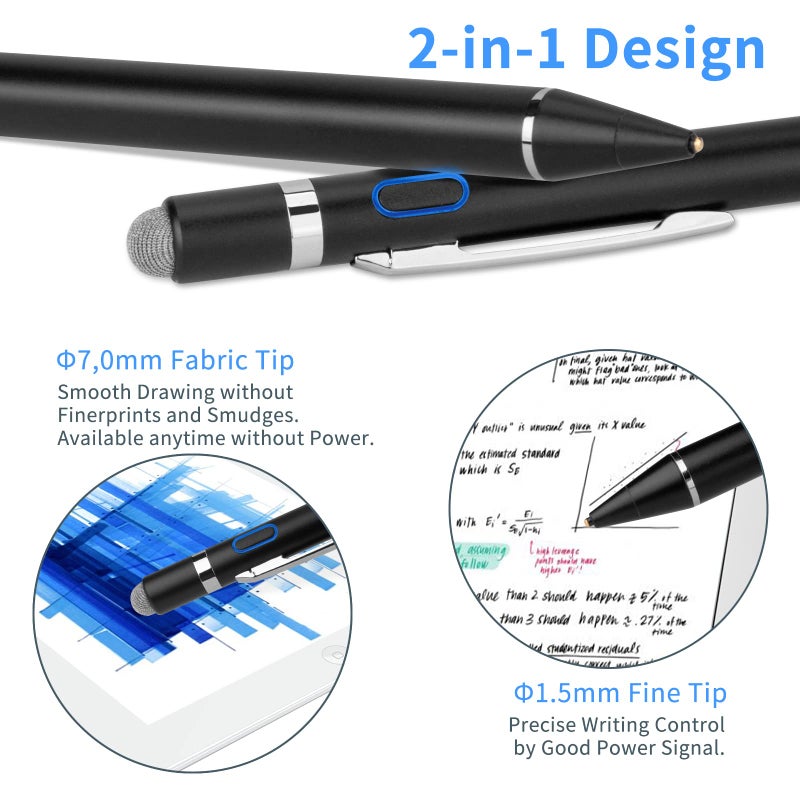 Evach Active Stylus Digital Pen with Ultra Fine Tip Stylus for iPad iPhone Samsung Tablets, Compatible with Apple Pen,Stylus Pen for iPad Pro, Black - Image 4