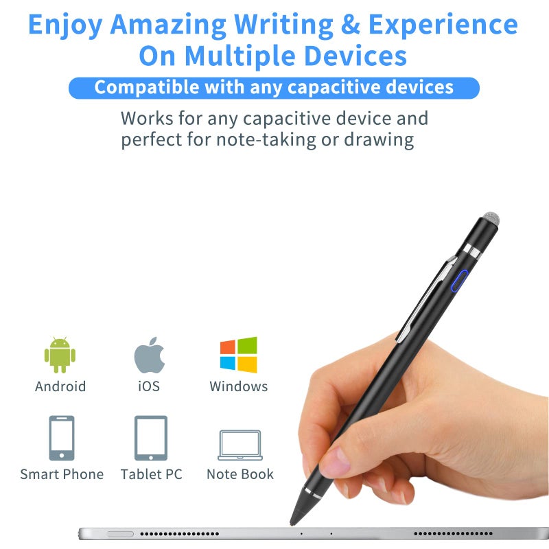Evach Active Stylus Digital Pen with Ultra Fine Tip Stylus for iPad iPhone Samsung Tablets, Compatible with Apple Pen,Stylus Pen for iPad Pro, Black - Image 3