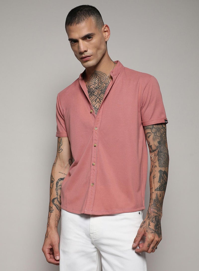 Campus Sutra Men's Salmon Pink Basic Shirt - Image 1