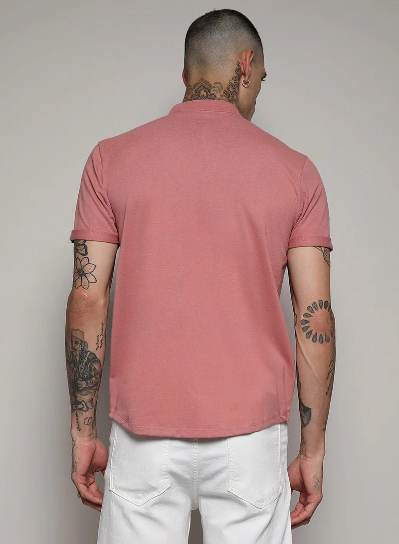 Campus Sutra  Men's Salmon Pink Basic Shirt for Men | Best Price UAE