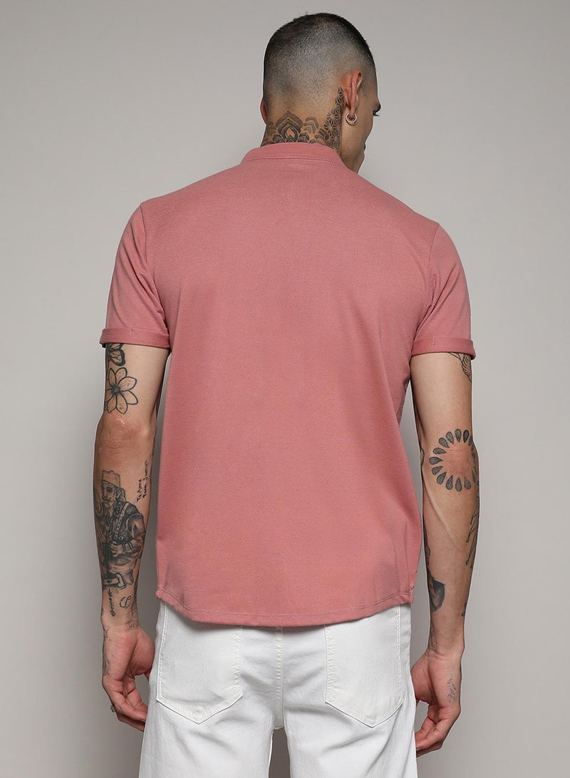 Campus Sutra Men's Salmon Pink Basic Shirt - Image 3