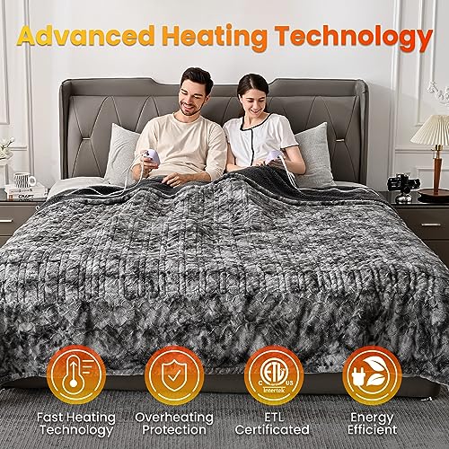 WOOMER Heated Blanket King Size, Dual Control, Electric Blanket 90"x 100", Double-Sided Faux Fur&Sherpa, Overheat Protection, 10 Heating Levels & 12H Auto Off, CPF, Home Office - Image 5