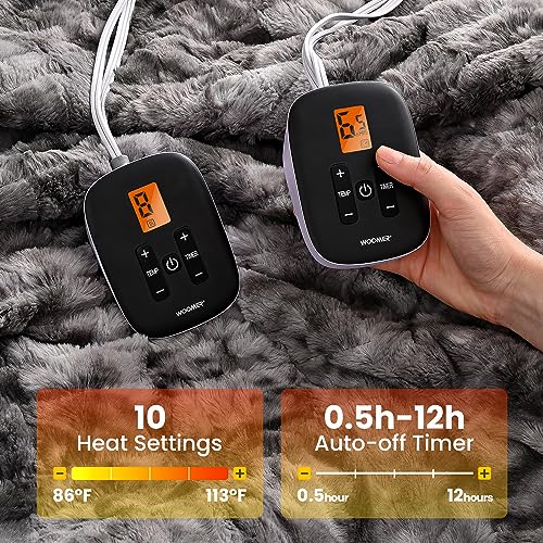 WOOMER Heated Blanket King Size, Dual Control, Electric Blanket 90"x 100", Double-Sided Faux Fur&Sherpa, Overheat Protection, 10 Heating Levels & 12H Auto Off, CPF, Home Office - Image 3