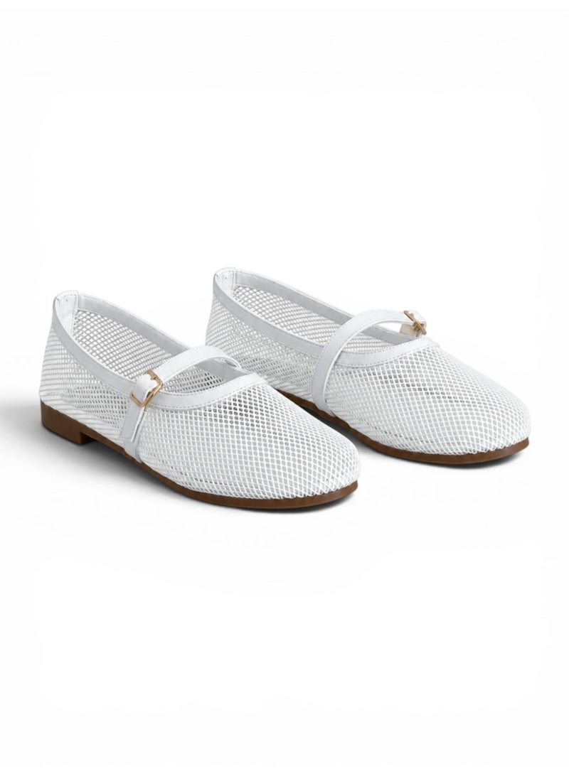 LIFESTYLISH Ballerina flat Leather In a distinctive way BF-813 - White - Image 1