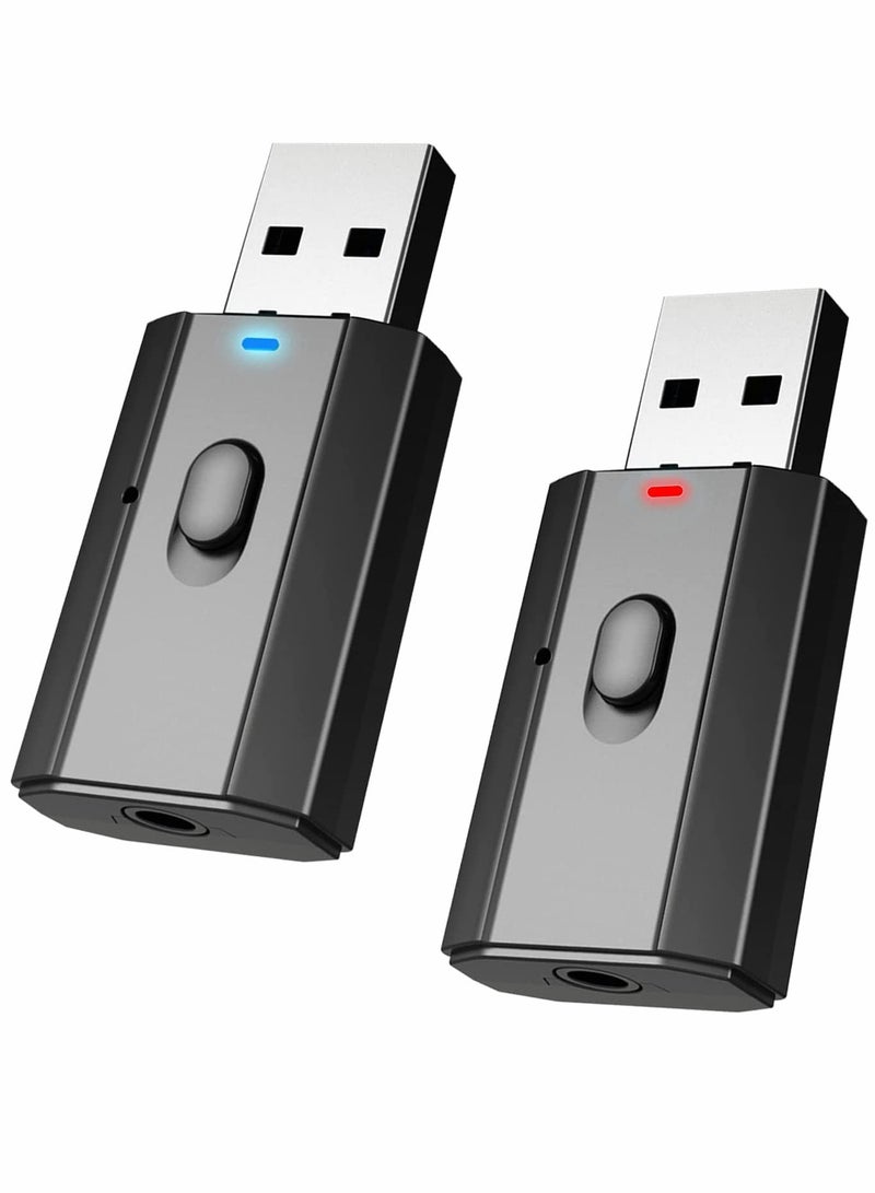 KASTWAVE Bluetooth Adapters, Wireless Bluetooth, Bluetooth Receiver, Bluetooth Transmitter, for Car Headphone Home Stereo, for TV PC, 5.0 Music Receiver USB Bluetooth Transmitter Receiver 2 in 1 2 PCS (Black) - Image 1