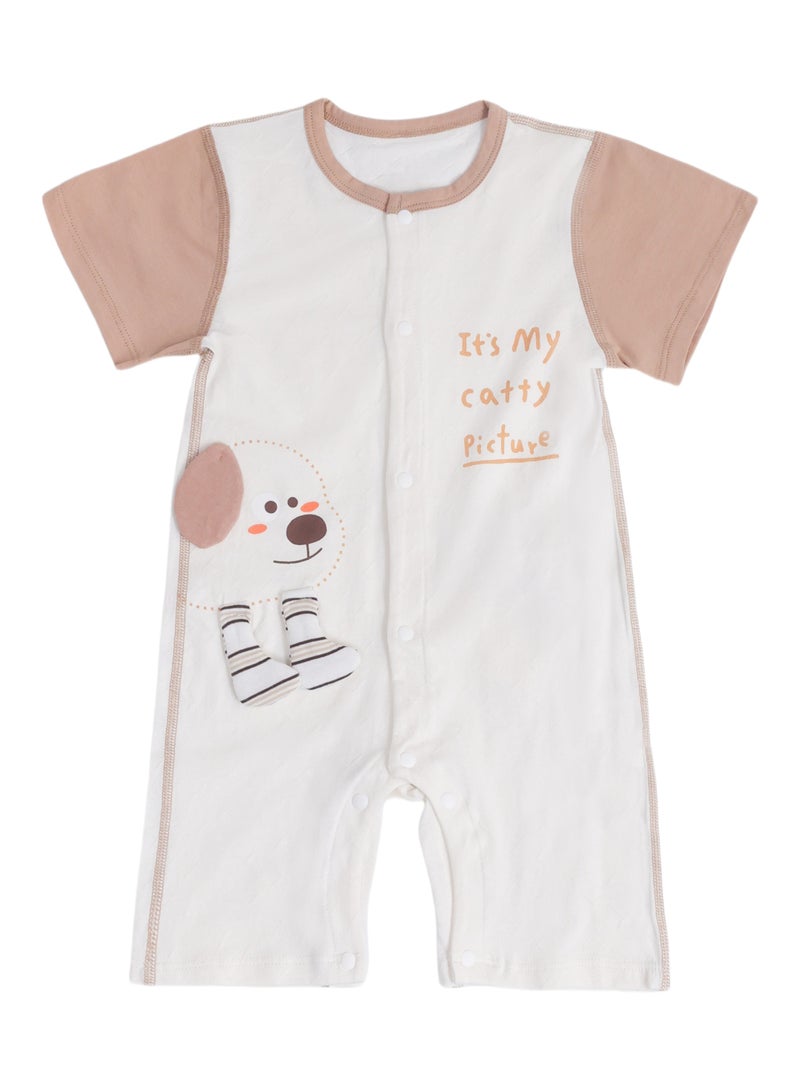 Baby Romper - Short Sleeve Cotton Bodysuit with 3D Puppy Ears, Front Snap Closure, Ultra-Light - For 6-24 Months  - Image 2