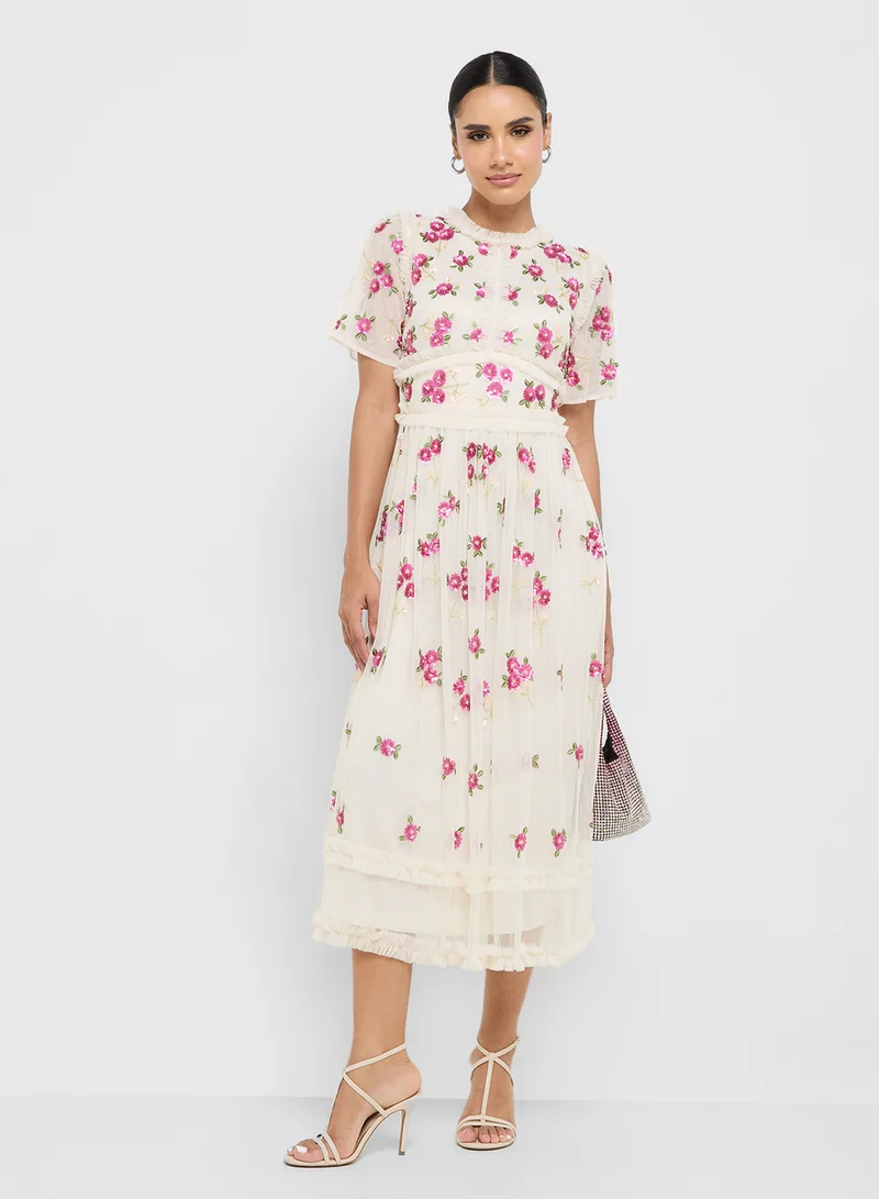فروك اند فرل Lace Printed Mesh Detail Midi Dress