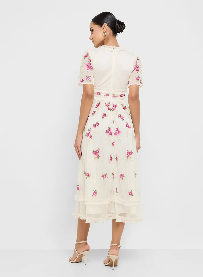 فروك اند فرل Lace Printed Mesh Detail Midi Dress