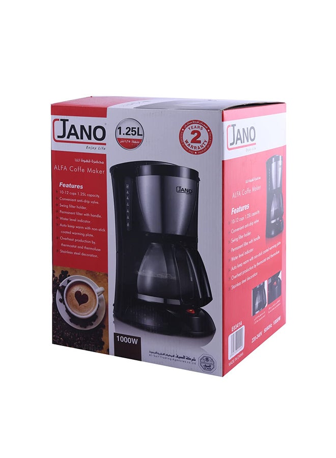 جانو ماكينة قهوة مع فلتر كهربائي 1.25 L 1000 W E03414 أسود/ فضي - Image 2