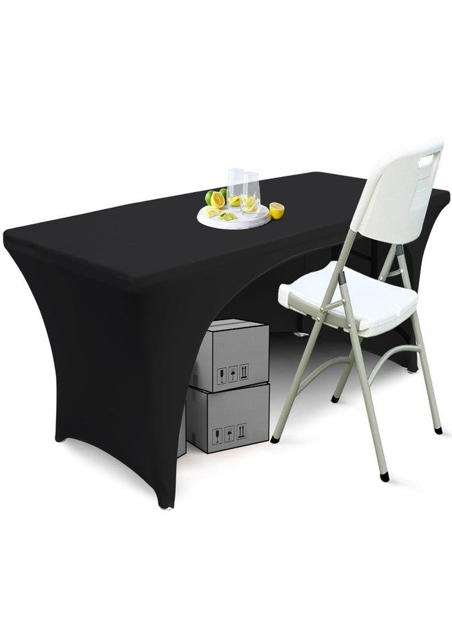 ABCCANOPY 6 ft Spandex Table Cover Open Back Fitted Tablecloth Stretch Washable Tablecover Table Topper for Rectangle Tables Black - Image 1