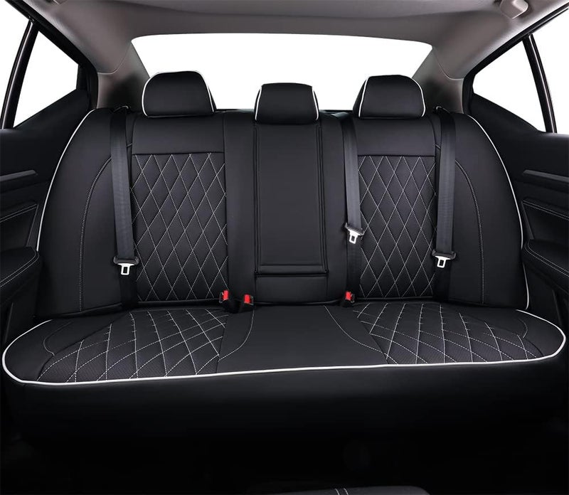 EKR Leather Seat Covers for Nissan Sentra SR & Midnight Edition (2020-2025) - Black with White Piping - Image 4