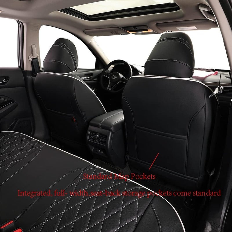 EKR Leather Seat Covers for Nissan Sentra SR & Midnight Edition (2020-2025) - Black with White Piping - Image 3