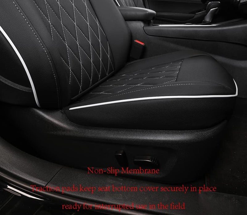 EKR Leather Seat Covers for Nissan Sentra SR & Midnight Edition (2020-2025) - Black with White Piping - Image 2