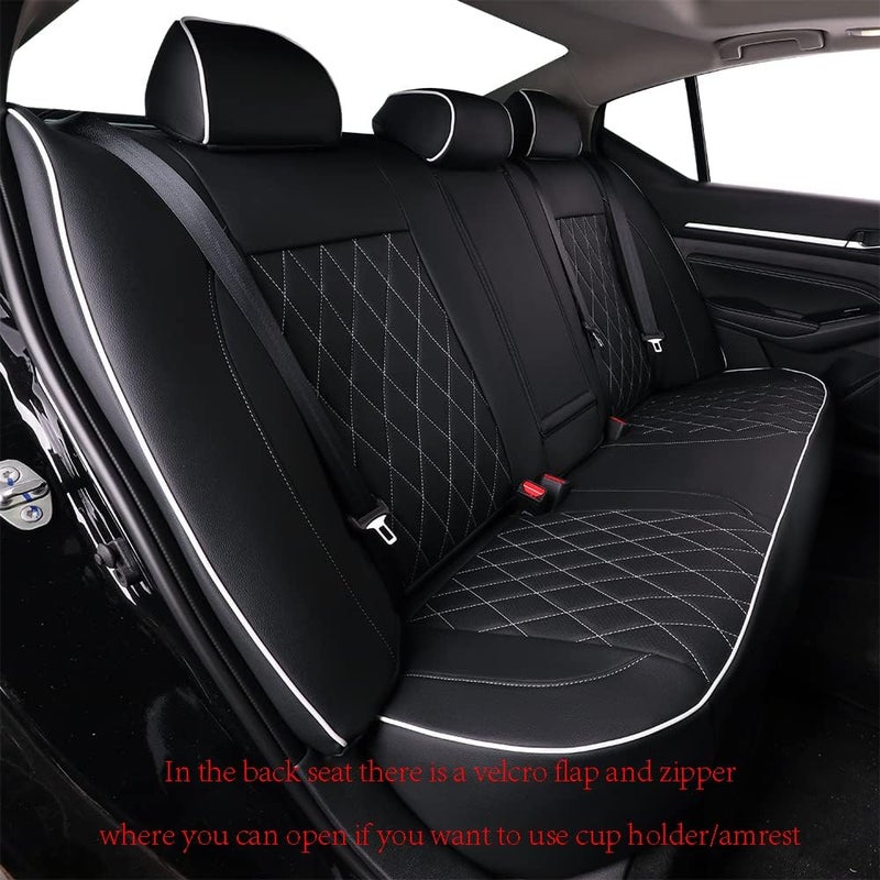 EKR Leather Seat Covers for Nissan Sentra SR & Midnight Edition (2020-2025) - Black with White Piping - Image 5