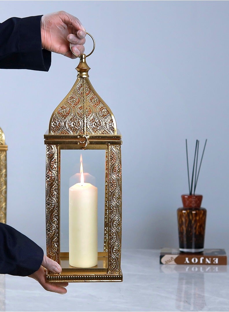 الهدايا مول  فانوس رمضاني ديكور بتصميم أنيق وعصري – ذهبي – فانوس شموع فاخر لزينة رمضان – 52×17 سم - Image 1