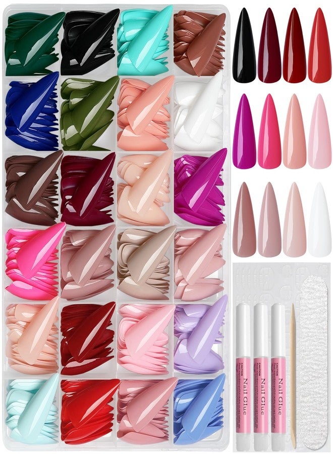 Lifextol 576pc Stiletto Press on Nails Long Fake Nails Press ons Acrylic Nail Press on Nail Stiletto Glue Nails for Women, 24 Color Stick on Nail Tip Artificial Fingernail Presson Nails with Glue&Tab - Image 1