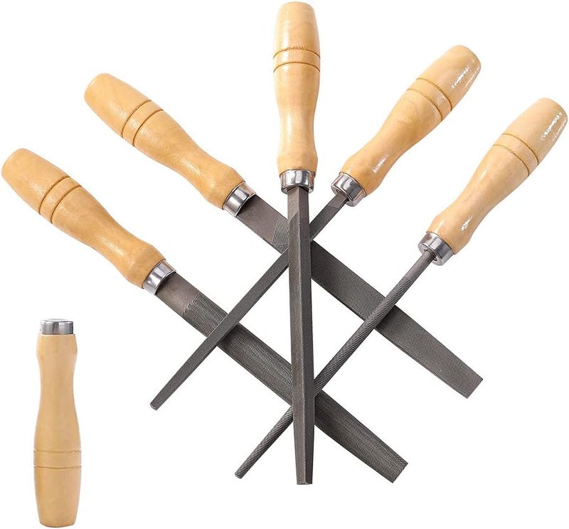 ACOCO High Carbon Steel File Set with Wooden Handles Rasp File for Metal, Wood, Plastic, 5 Pieces - Image 1