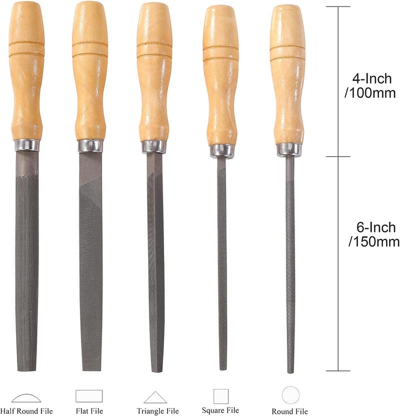 ACOCO High Carbon Steel File Set with Wooden Handles Rasp File for Metal, Wood, Plastic, 5 Pieces - Image 4
