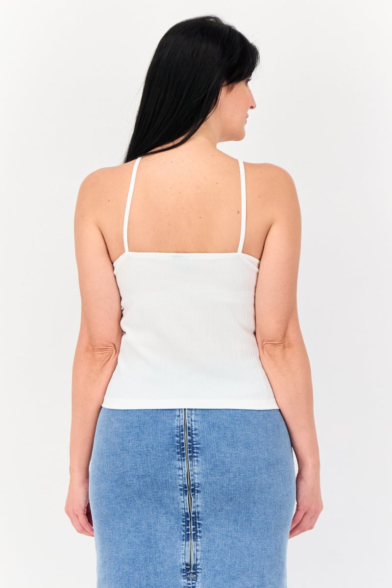 VERO MODA بلوزة نسائية بدون أكمام بتصميم فتحة مفتاحية، بيضاء - Image 2