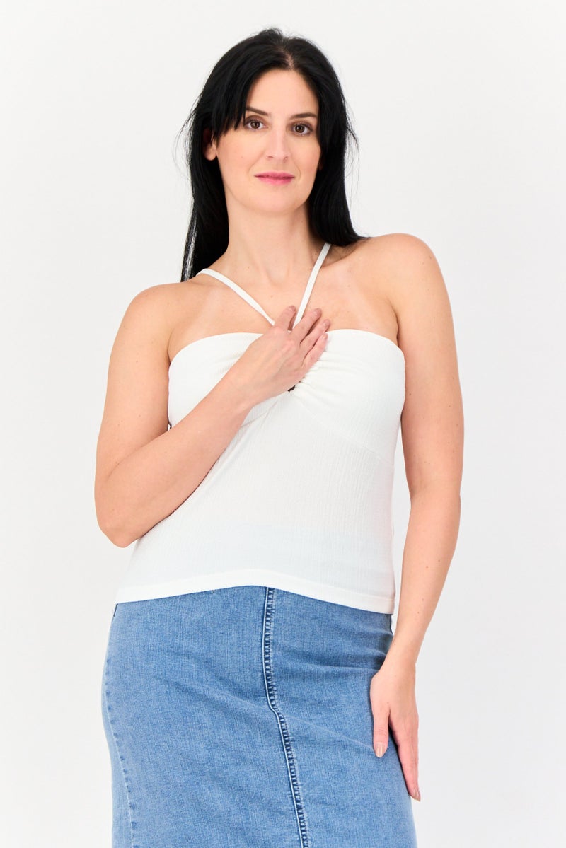 VERO MODA بلوزة نسائية بدون أكمام بتصميم فتحة مفتاحية، بيضاء - Image 1