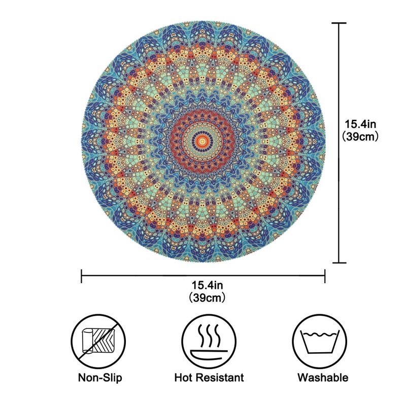 Qilmy Qilmy Mandala Round Placemats Non-Slip Washable Polyester Table Mats Set of 4 Heat Resistant Placemats for Kitchen Dining Table Decoration  - Image 5