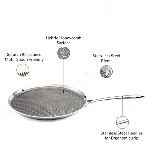 EVERMONT® 3.5MM Thick Non Stick Triply Stainless Steel Dosa Tawa for Dosa/Roti/Chapati/Paratha/with Durable Handle | Size - 29CM | Non Stick Honeycomb Technology| Induction & Gas Compatible - Image 5