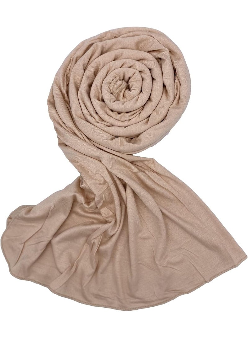 2Pcs Nude Jersey Hijab Scarf, 70x28 Inch Soft Breathable Silky Smooth Muslim Women Head Wrap for Daily Casual Wear - Image 3