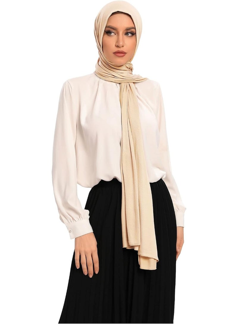 2Pcs Nude Jersey Hijab Scarf, 70x28 Inch Soft Breathable Silky Smooth Muslim Women Head Wrap for Daily Casual Wear - Image 1