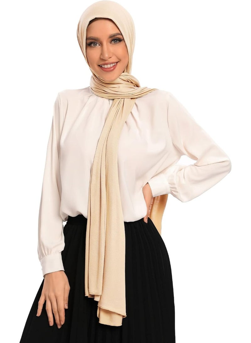 2Pcs Nude Jersey Hijab Scarf, 70x28 Inch Soft Breathable Silky Smooth Muslim Women Head Wrap for Daily Casual Wear - Image 2