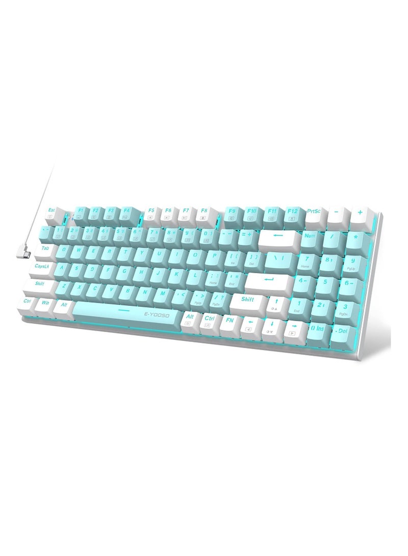 E-YOOSO Z-19 94Keys Mechanical Keyboard, Red Switches Wired Gaming Keyboard with Blue Backlit, Arrow Keys & Numpad for PC/Mac Gamer - Blue White  - Image 1